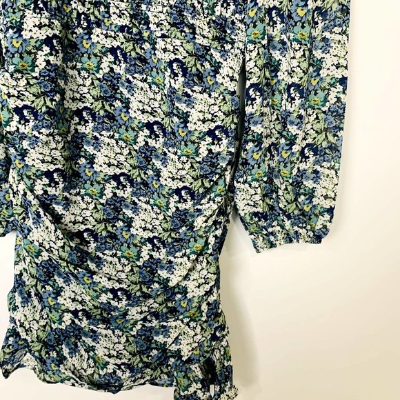 ASTR The Label NWOT Smocked Waist Ruched Dress Blue Green Floral Size Medium - Picture 5 of 9